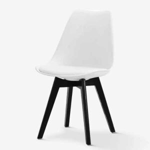 Angled view of Mercaton Mark white dining chair with black legs on white background - Kitchen Furniture