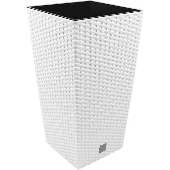 Square Flower Pot, RATO Square, 32.5 x 32.5 cm, H 61 cm, 21/49 L, rattan imitation, white, Prosperplast