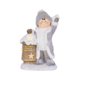 Karácsonyi Fiú Postaládával Christmas Decoration - Boy with Snowy Mailbox LED Light - Nonbrand Christmas Decoration