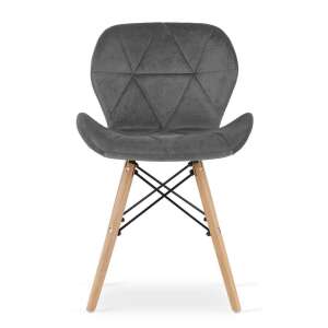 Lago Velvet Scandinavian style dining chair with grey velvet upholstery and wooden legs, front view - Furniture
