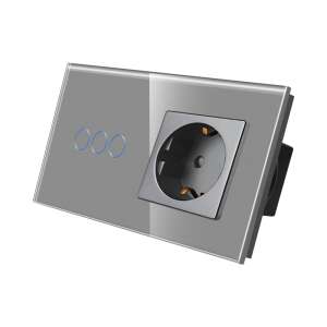 Hármas Érintőkapcsoló + Konnektor Üvegkerettel LUXION