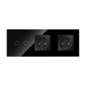 Dupla Érintőkapcsoló + Dupla Konnektor Üvegkerettel LUXION