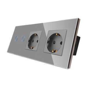 Dupla Érintőkapcsoló + Dupla Konnektor Üvegkerettel LUXION