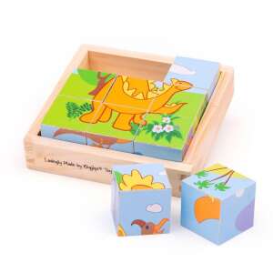 Dinosaur wooden block puzzle, 9 pieces, for kids, by Bigjigs Toys - Baby Puzzle