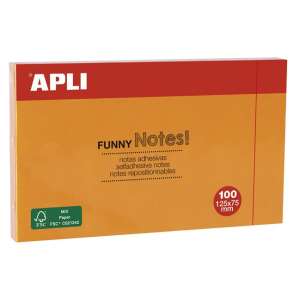 APLI Funny Notes, 100 narancssárga öntapadó jegyzetlap, 125x75 mm - APLI