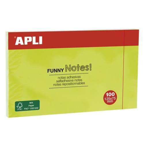 APLI Funny Notes, 100 notițe autoadezive, 125x75 mm, verde