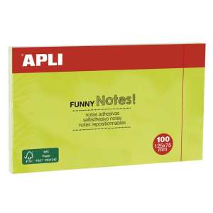 APLI Funny Notes, 100 öntapadó jegyzetlap, 125x75 mm, zöld - Jegyzettömb