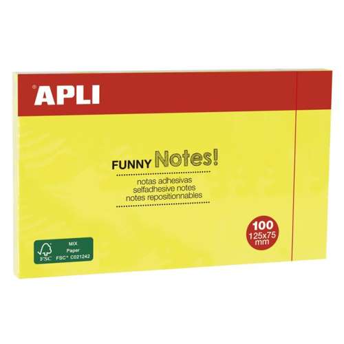APLI Funny Notes, 100 yellow self-adhesive sticky notes, 125x75 mm