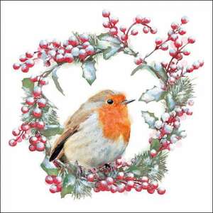 Karácsonyi koszorú - madaras szalvéta - Robin in Wreath 59211311 