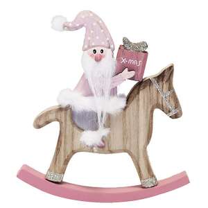 Orrmanó hintalóvon karácsonyi dekoráció - 17x16 cm - fa/rózsaszín 59211839 