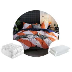 Ágynemű szett paplanhuzattal, lepedővel és párnahuzatokkal, narancssárga és fehér csíkos mintával - Ágynemű - ifjúsági és felnőtt