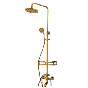 TRENDY antique bronze shower column with overhead shower, handheld shower, and shelf - Shower set