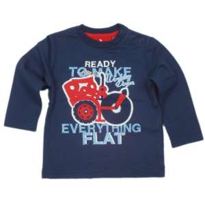 Tricou cu mânecă lungă de culoare albastru închis pentru băieți, cu un imprimeu cu un tractor roșu și textul "Ready to make everything flat" - Knot So Bad