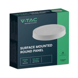 V-TAC felületre szerelhető, műanyag házas, kerek LED panel 18W, meleg fehér - SKU 7876 136799560 - V-TAC