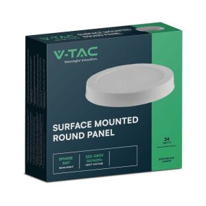 V-TAC felületre szerelhető, műanyag házas, kerek LED panel 24W, hideg fehér - SKU 7881 136799735 - V-TAC