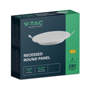 V-TAC LED Panel - Süllyesztett - 3W - Természetes Fehér