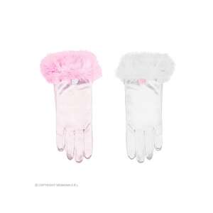 Szatén kesztyű pár fehér és rózsaszín szőrme szegéllyel, jelmez kiegészítő - Widmann