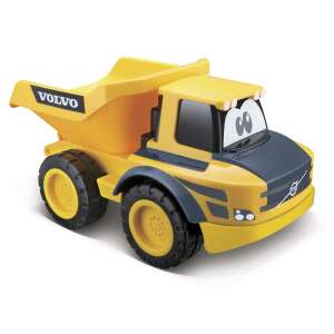 Bburago Jr. Volvo dump truck toy, remote control, yellow, front view - Bburago
