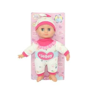 Jelley puha testű 26cm-es baba rózsaszín-fehér mintás ruhában 85167618 