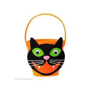 WIDMANN Halloweenowy koszyk na cukierki z kotem, pomarańczowy koszyk na "cukierek albo psikus!" - Kostium dla dzieci