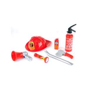 Klein Toys 7 részes tűzoltószett, tartalmaz sisakot, megafont, zseblámpát, feszítővasat, fejszét, telefont és tűzoltókészüléket - Klein