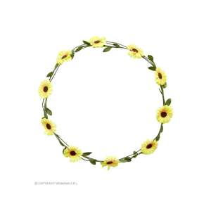 Sárga virágos fejpánt, hippi fejpánt, fesztivál fejpánt, virágkoszorú, napraforgó fejpánt - Widmann