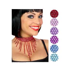 Charleston jelmez nyakék, piros gyöngyös nyakék, flapper nyakék, 1920-as évek jelmez ékszer, női jelmez ékszer - Widmann