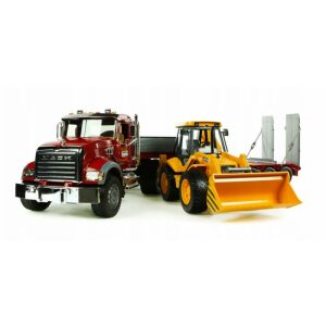 Bruder Mack Granite Ciężarówka z ładowarką JCB, widok z przodu - Samochód i pojazd