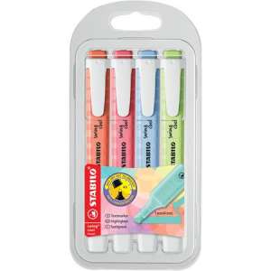 STABILO Swing Cool Pastel highlighter set, 4 pastel colors, 1-4 mm chisel tip - STABILO