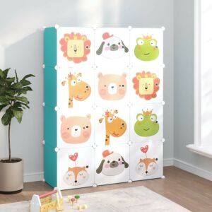 vidaXL green kids storage cube organizer with animal designs in a kids room - Toy Storage Shelves & Organizer