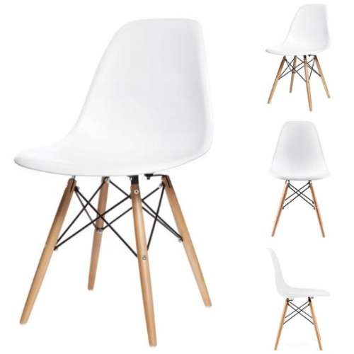 Set de 4 scaune ModernHOME Italiano, alb, cu picioare din lemn și cadru metalic negru