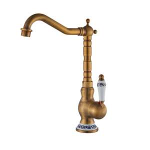 TRENDY kitchen faucet, antique bronze with ceramic decoration, single lever, high style, 360 degree rotation, easy fix mounting system - Trendy S Faucet
