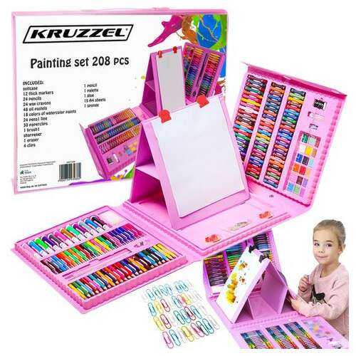 Carte de colorat XXL pentru copii, 208 bucăți într-o cutie de depozitare roz