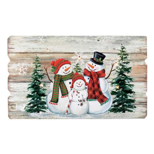Snowman family Christmas wall decor with LED lights, wooden sign, 6 LED lights, laser cut, switchable