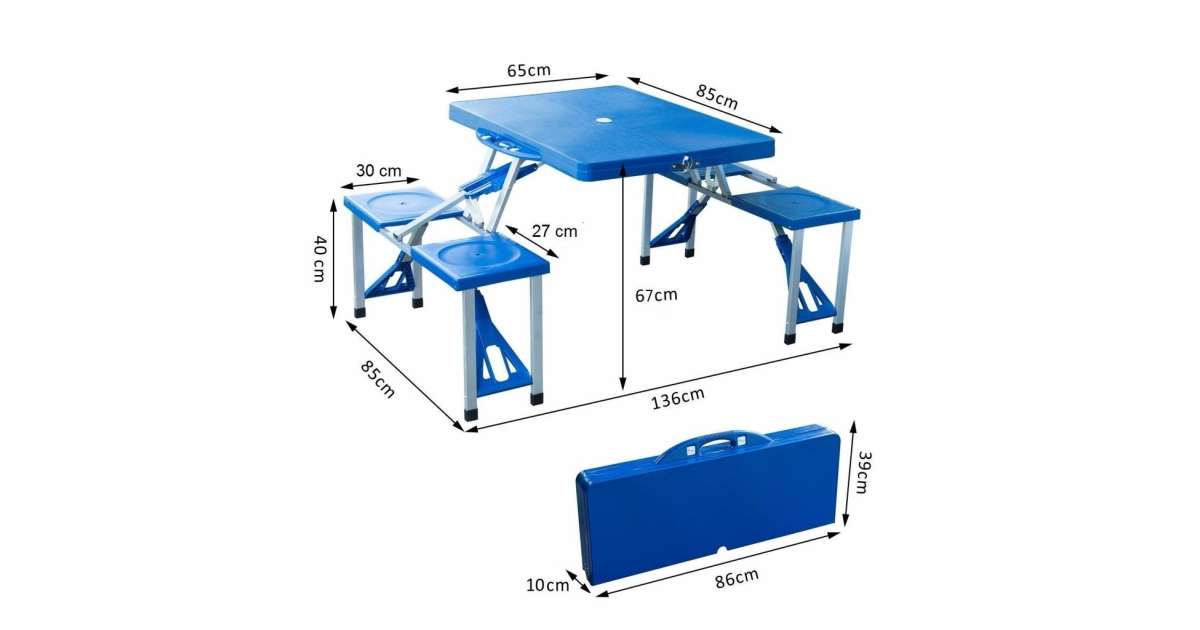 Easy Camp összecsukható kemping Asztal 4 db székkel kék