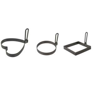 Ibili-Moka 3 piece egg ring set, heart, round, square, steel, black - Baking Mold