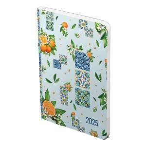 TOPTIMER Planificator săptămânal B6 2025, copertă albastră cu model portocaliu și floral - TOPTIMER