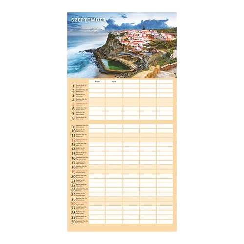 Calendar TOPTIMER 2023, Septembrie, cu o imagine a unui oraș de coastă