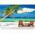 TOPTIMER Beach 2023 wall calendar, June page, tropical beach with palm trees and chairs