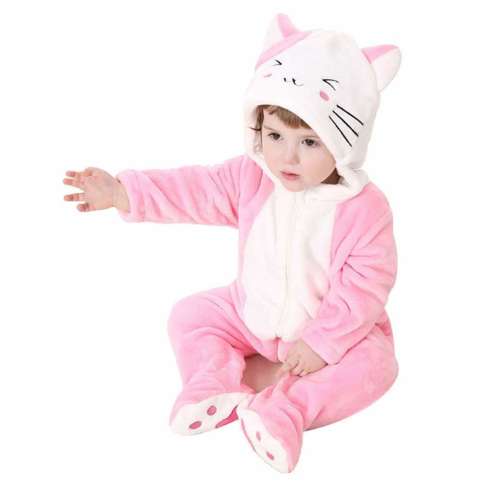 Baby Plüsch Kigurumi Overall - Kätzchen #pink-weiß 31589038