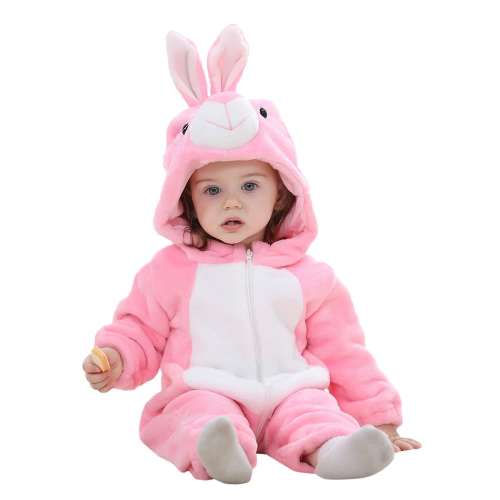 Detský plyšový overal Pigurumi Premium - zajačik #pink-white