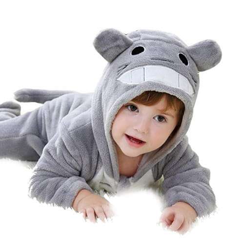 Baby Premium Plush Plush Plush Pigurumi Jumpsuit - Totoro #grey-white
