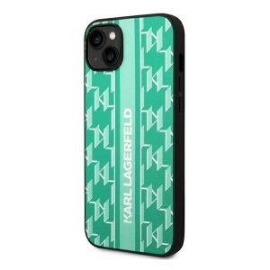 Karl Lagerfeld iPhone 14 Plus grüne Monogramm-Streifen-Handyhülle - Handyhüllen