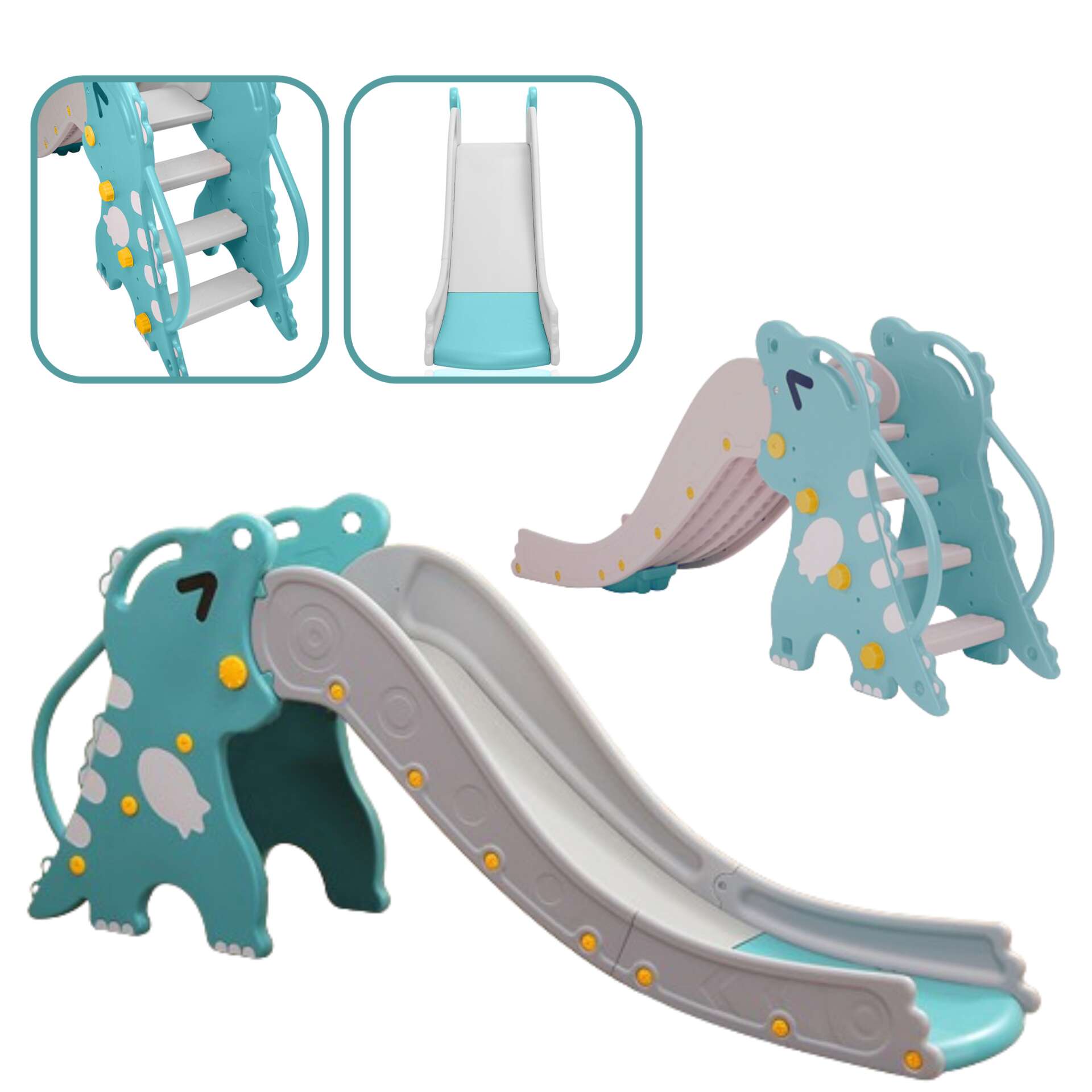 E-shop Pepita Vonkajšia a Vnútorná Detská Šmýkačka 190cm - Dino - tyrkys...