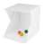Light Room Photo Box with LED lighting, white foldable studio for product photography, with example objects