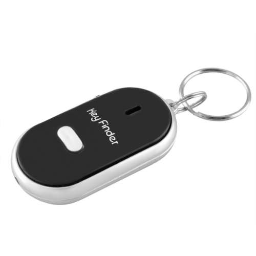 Black Key Finder keychain with LED light and whistle