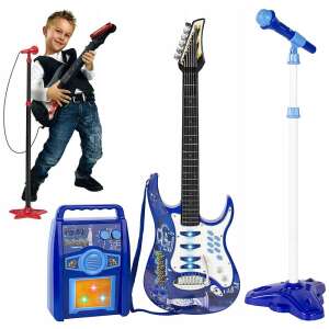 Rock'n'Roll Gitár Mikrofon+Állvány Erősítő Készlet Kék 32746980 Játék hangszerek