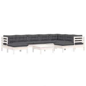 vidaXL white pinewood garden sectional sofa with gray cushions - Garden Set