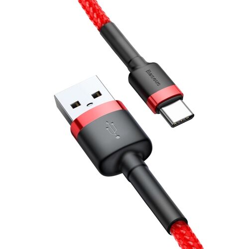 Baseus Cafule USB-A na USB-C kábel - Červený Pletený Kábel s Čiernymi Konektormi