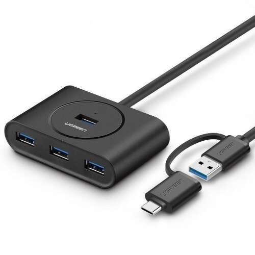 UGREEN USB 3.0 Hub mit USB-C 3.1, 4 Port, OTG, schwarz